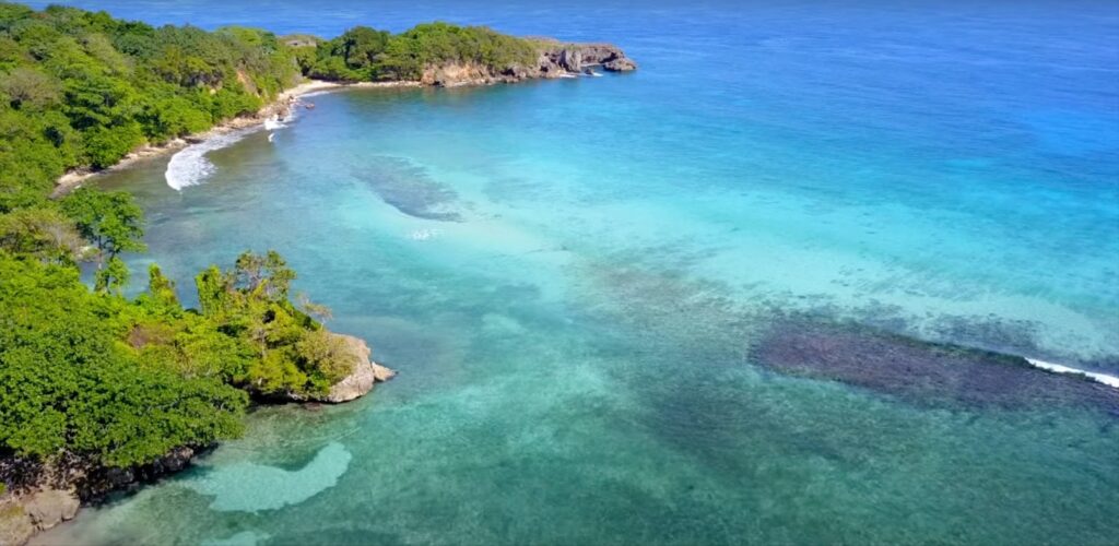 Top view of the sea with coastline