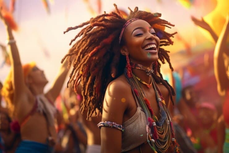 Happy Woman Dancing on the Festival